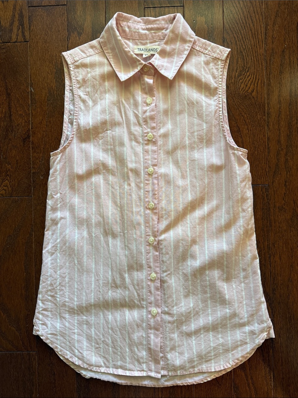 Tradlands Highland Sleeveless Blush Stripe Button-Down Shirt, XS
